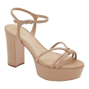 Schutz Kelsie Platform True Beige Leather Neutral Strappy Sandals NWOB